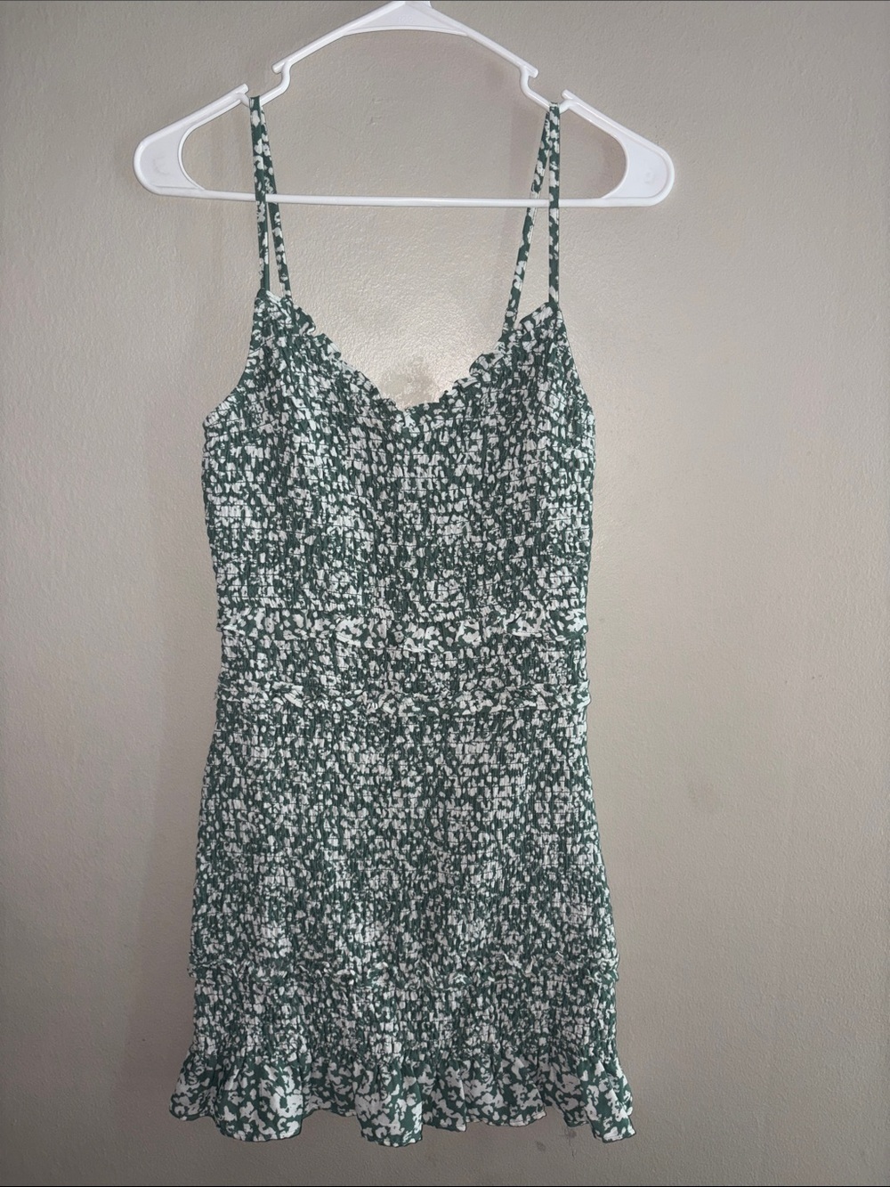 Abercrombie & Fitch Sage Green and White Floral Smocked Dress